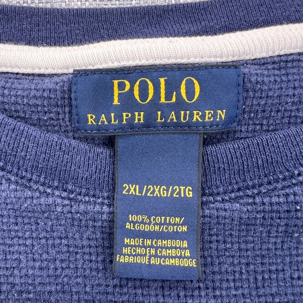 Polo Ralph Lauren Waffle Knit Thermal Crew Shirt Men XXL‎ Navy Preppy Layering